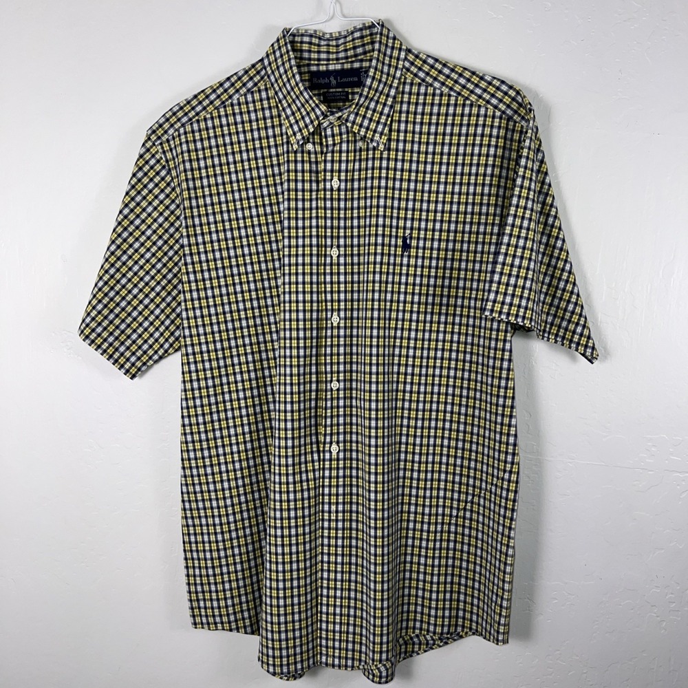 VTG 90s Ralph Lauren Custom Fit Short Sleeve Button‎ Up Shirt Men's XL  ✅